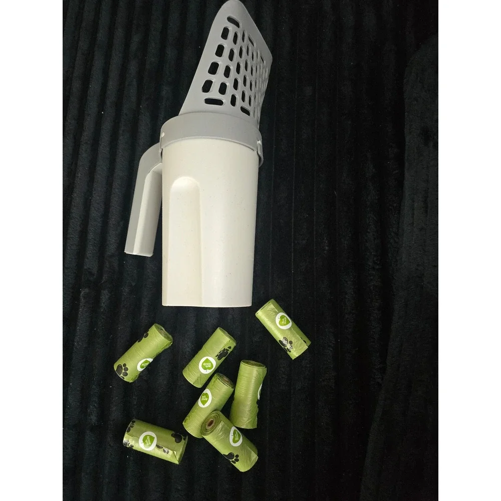 Cat Litter Scoop with Attached Waste Caddy 2-in-1 Detachable Sifter and bags new
